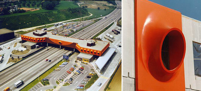 Fassadenverkleidung der Autobahnrastst&auml;tte Pratteln